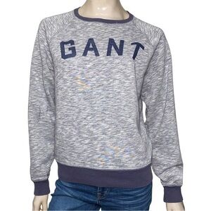 Gant Women’s Size S Heather Gray Navy Blue Logo Pullover Sweatshirt
